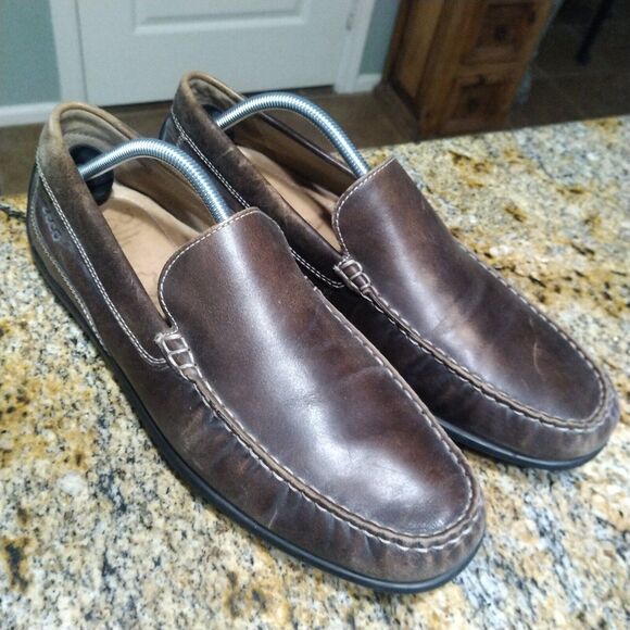 ECCO Classic Men's Brown Leather Moc Toe Slip On Casual Loafers Shoes Sz 11.5 US - Picture 2 of 13